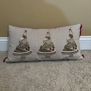 Pier 1 Beaded Embroidered Christmas Trees Throw Decorative Pillow‎ 23"x12"